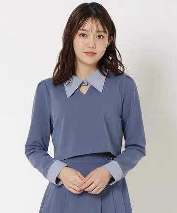REDYAZEL 셔츠 배색 옷깃 상의 파랑 블루