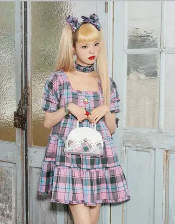 HEIHEI x HAPPYBERRY 체크 원피스 초커 포함