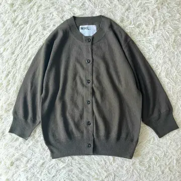 MHL. 가디건 니트 코튼 린넨 카키