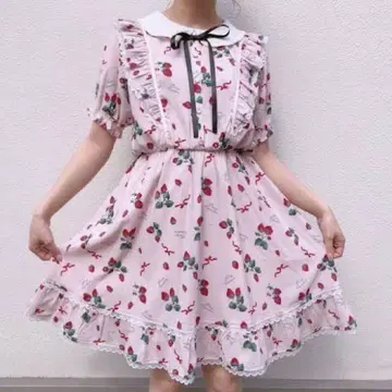 허니시나몬 딸기 무늬 원피스 핑크