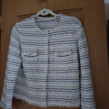 스트라이프 노카라 자켓 트위드풍