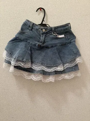 레이스 데님 치마바지