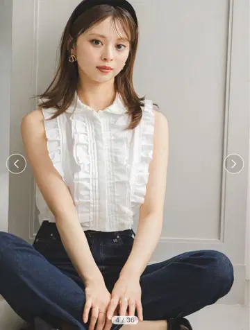 snidel 슬리브리스 크롭 프릴 셔츠