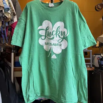 미국 빈티지 의류 Lucky Lifesaver 티셔츠 그린 컬러