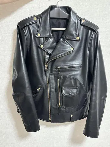 블랙 가죽 라이더 자켓 골드 j24