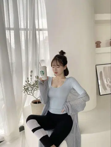 완판템 Qung 릴랙스 롱 가디건 블루 그레이