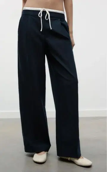 24시간 이내 발송 ZARA WIDE-LEG 팬츠 더블 허리 밴딩