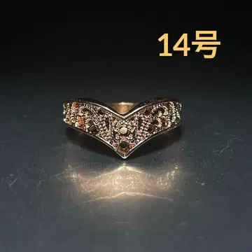 빈티지 패션 반지 골드 핑크 14호 장식 디자인 v자