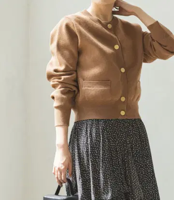 NOBLE 더블 편직 숏 가디건 베이지
