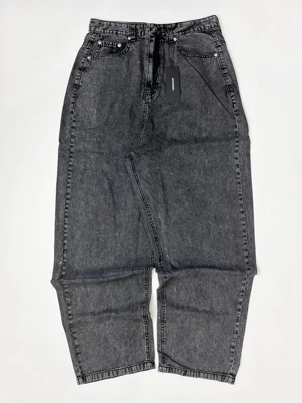 NOT4NERD Linen Like Curved Semi Wide Denim Pants  Light Blue