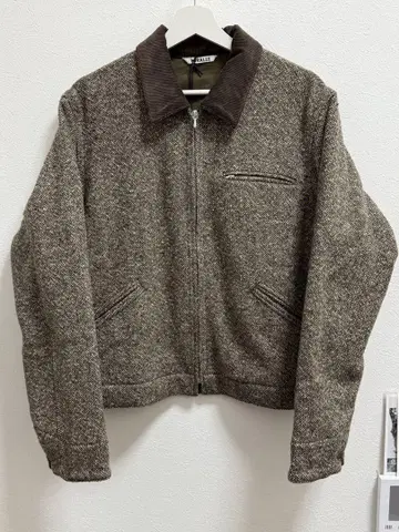 AURALEE HOMESPUN TWEED ZIP BLOUSON BROWN