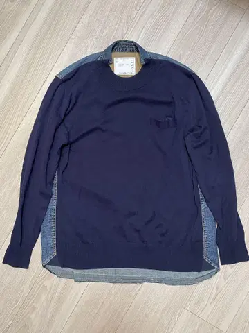 사카이 sacai 데님 절개 모크넥 니트 티셔츠 1 남성용