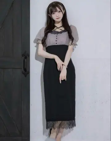 레이스 도킹 타이트 롱 원피스 pium
