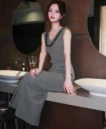 Darich 엣지 레이스 니트 롱 원피스