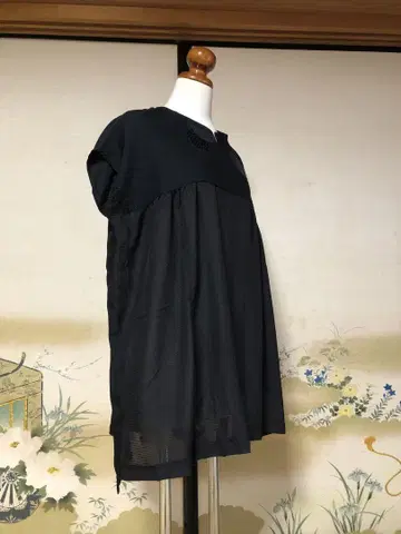 기모노 리메이크 (실크) 블랙 슬리브리스 튜닉