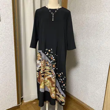 블랙 전통 예복 기모노 리메이크 A라인 원피스 7부 소매 작가 작품