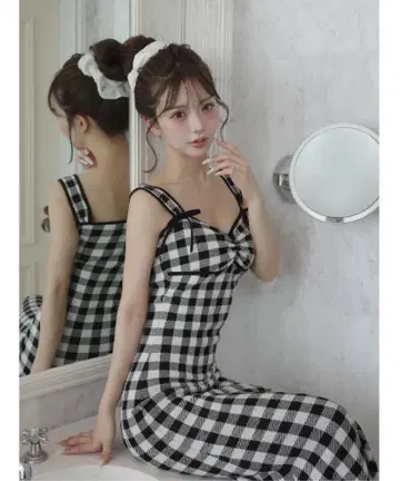 Darich 깅엄 자카드 니트 롱 원피스