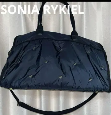 SONIA RYKIEL 쿠션 소재 네이비 퀼팅 보스턴 백