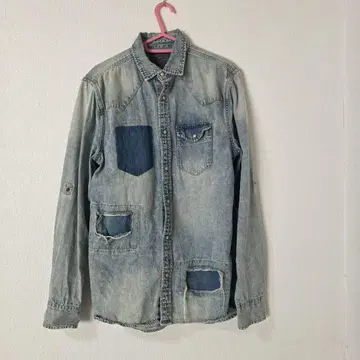 ZARA 패치워크 데님 셔츠 라이트 블루