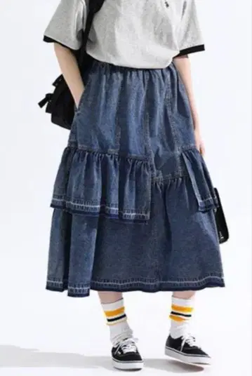 Denifits 데님 컷팅 프릴 스커트