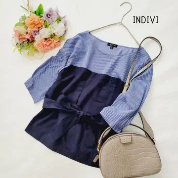 INDIVI*파랑 뷔스티에풍 리본 풀오버 파랑, 네이비