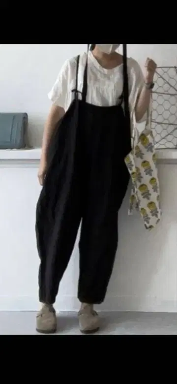cheer 삿포로 블랙 린넨 살로펫 오버롤