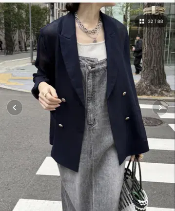 doudou 소매 프린지 데님 원피스