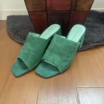 여성용 샌들 23.5cm 힐 7cm 그린 스웨이드 느낌