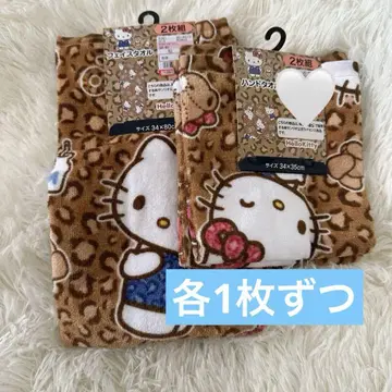 헬로키티 레오파드 무늬 페이스 타월 핸드 타월 세트 시마무라 산리오