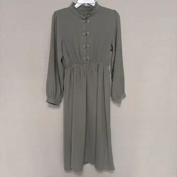 카키 롱 원피스 차이나 버튼 포함 GRL 프리 허리밴딩