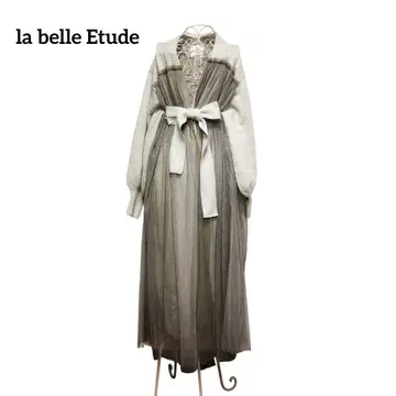 la belle Etude 볼륨 튤 롱 니트 가디건