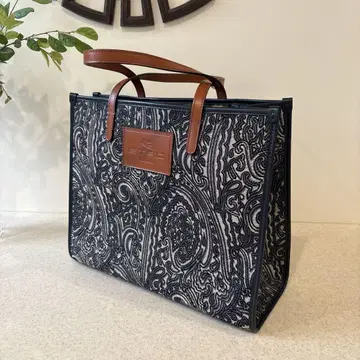 ETRO 토트백 페이즐리 무늬 자카드 대용량 네이비