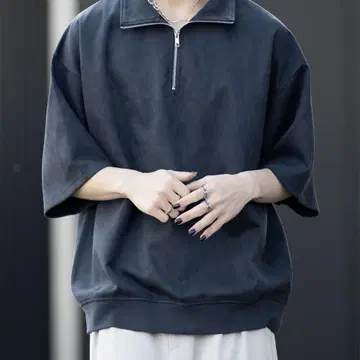 [ CLEL ] 하프 지퍼 디자인 반팔 풀오버 셔츠 네이비 완판템