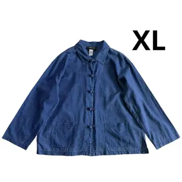 80s 90s 코튼 린넨 데님 쿵푸 셔츠 XL 자켓