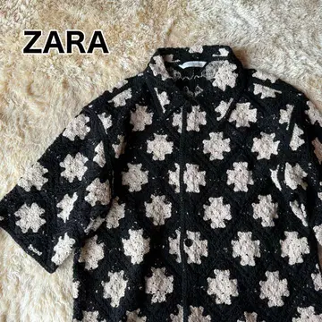 ZARA 지오메트릭 크로셰 셔츠 크로셰 뜨개질 M 크로스 패턴 모노톤