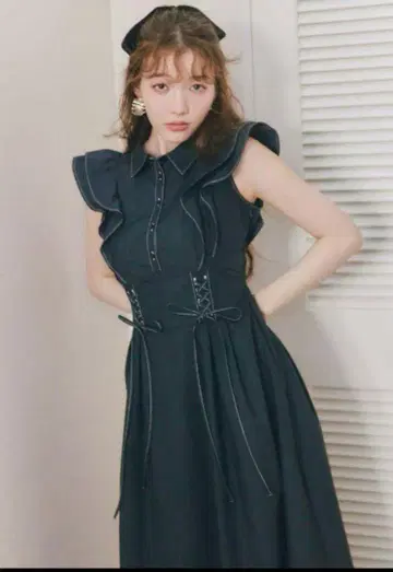 rienda 리엔다 레이스업 프릴 원피스 NVY 네이비 M