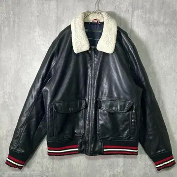 레어 Tommy Hilfiger G-1 플라이트 자켓 에코 가죽 블랙