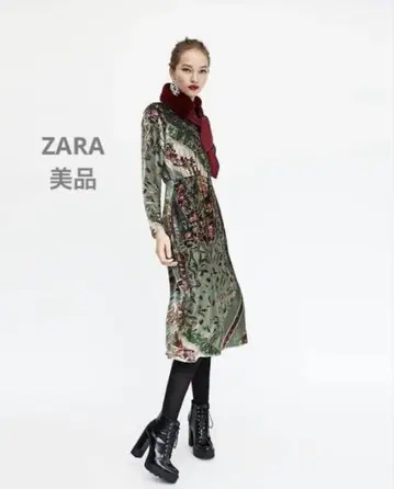 새상품급 ZARA 자라 꽃무늬 벨로아 롱 원피스 가을 긴팔 XS