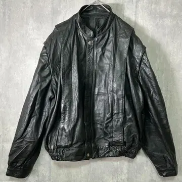 빈티지 짧은 기장 천연 가죽 블루종 블랙 어깨 패드 없음