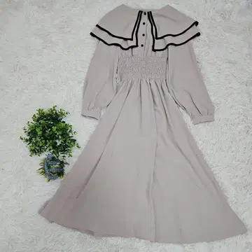 호박 포트 프릴 옷깃 베이지 롱 원피스 긴팔 M