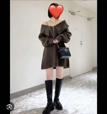 Heather 니트 원피스 하프 지퍼 오프숄더