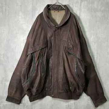 빈티지 가죽 자켓 블루종 다크 브라운 천연 가죽