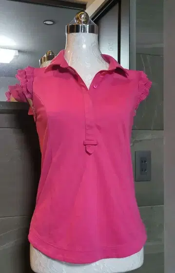 에포카 프릴 장식 핑크 반팔 피케 셔츠 40