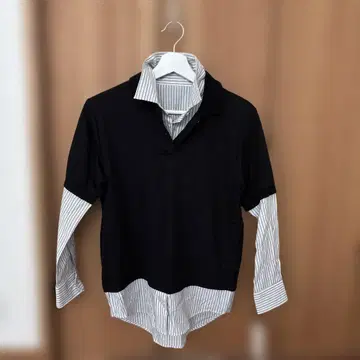 레이어드 스타일 블랙 스트라이프 긴팔 셔츠