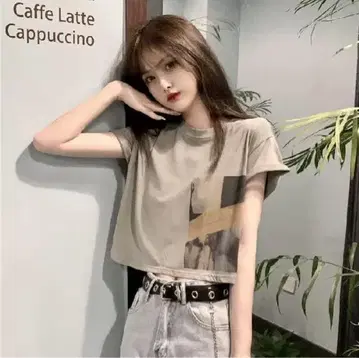 여성용 T셔츠 반팔 XL 세련된 숏 기장 프린트T셔츠 한국