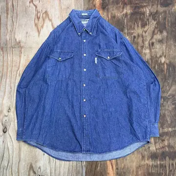 BLUEKY 버튼 다운 데님 바지 긴팔 셔츠 90s 구제 의류