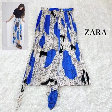 미사용급 ZARA 아트 별자리 패턴 플리츠 비대칭 롱 스커트
