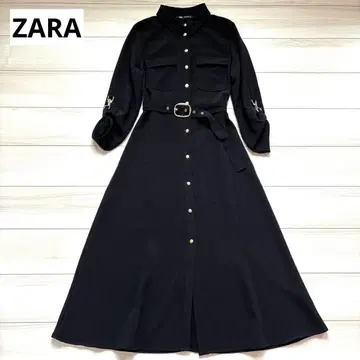 새상품급 ZARA 자라 셔츠 원피스 A라인 골드 버튼 벨트 포함 긴팔