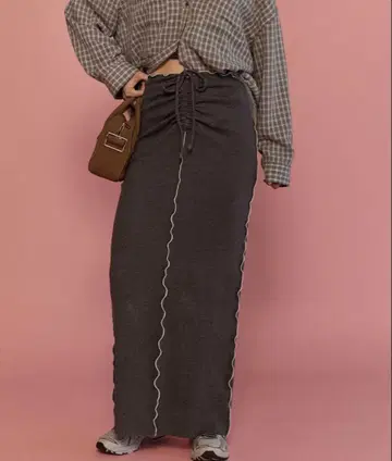 Cotton Material Ribbed Maxi Skirt