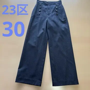 23구 작은 사이즈 30 다크 그레이 와이드 팬츠 울 99%